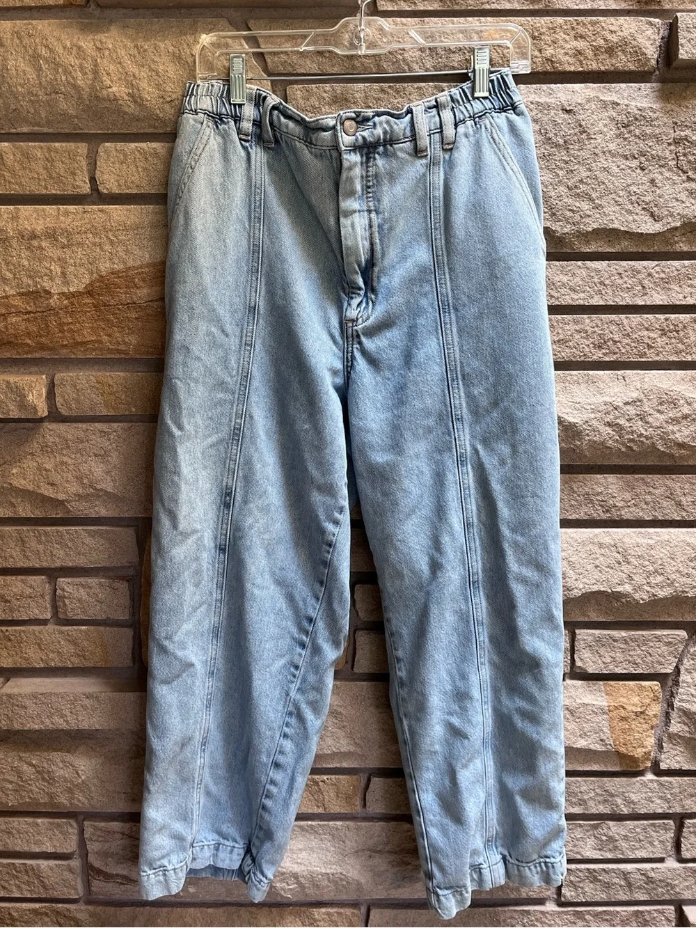 Pistola court ankle barrel jeans Hardin light wash elastic waist 31